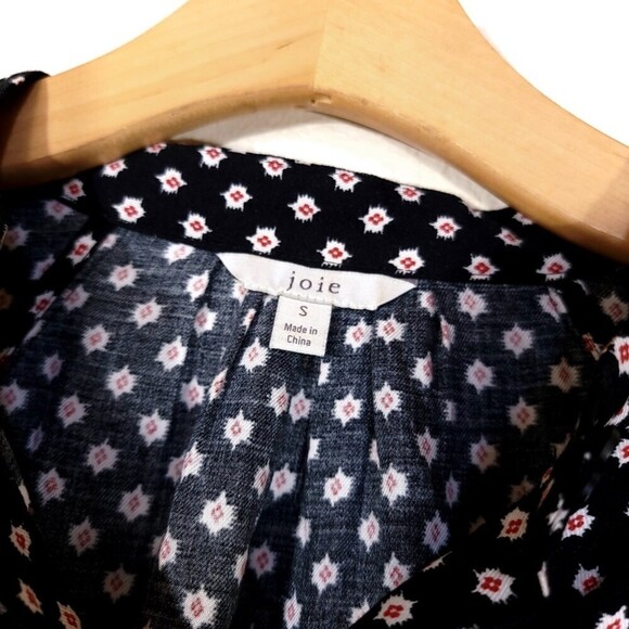 JOIE Tangia Dolman Sleeve Button Down Blouse Caviar Ikat Print Boho Lagenlook - Picture 3 of 10